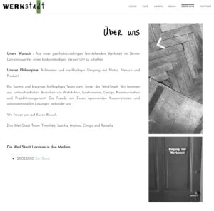 Page "über uns" (à propos) du site web de la WerkStadt.